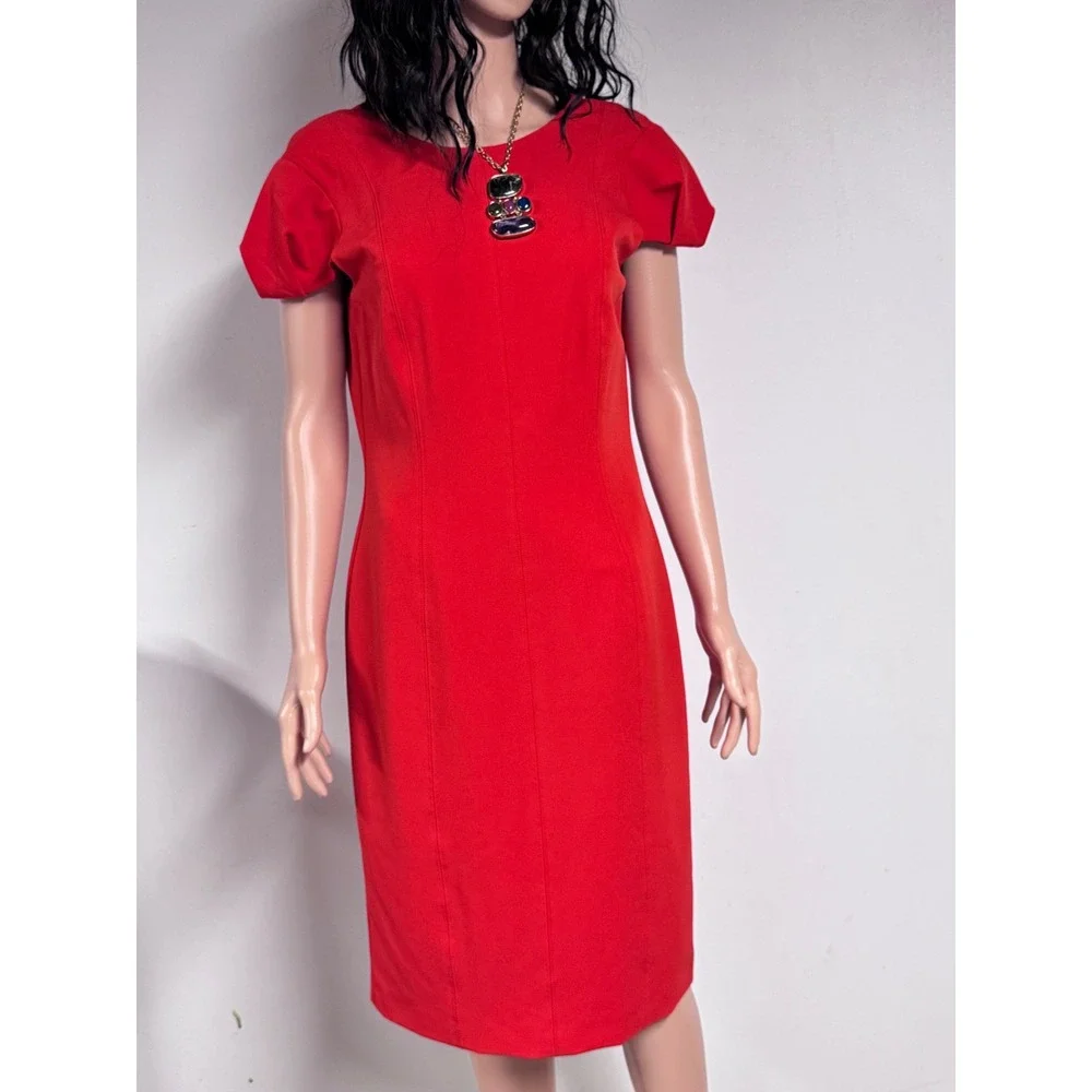Antonio Melani Red Cap Sleeve Sheath Dress Size 6 Professional Workwear Career - Picture 3 of 7
